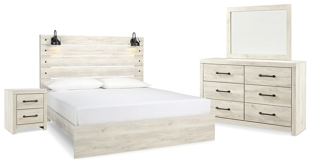 Cambeck King Panel Bed with Mirrored Dresser and Nightstand