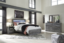 Load image into Gallery viewer, Baystorm Queen Panel Bed with 2 Storage Drawers with Mirrored Dresser and Nightstand
